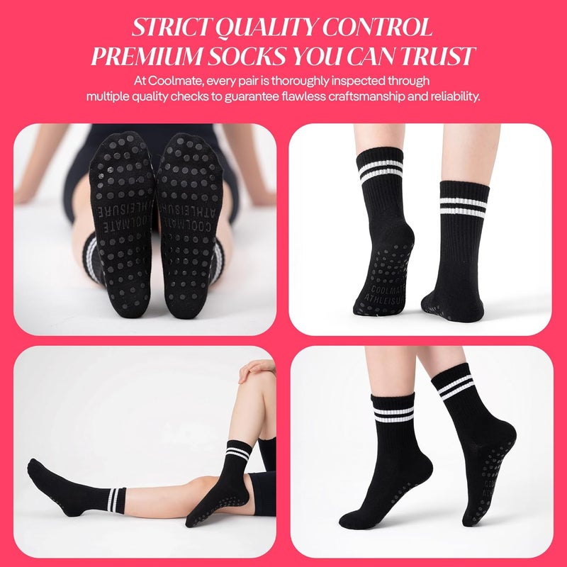 CoolMate Store Pilates Socks with Grips for Women, Yoga Socks, Crew Non Slip Women for Barre, Pilates Gifts - Image 4